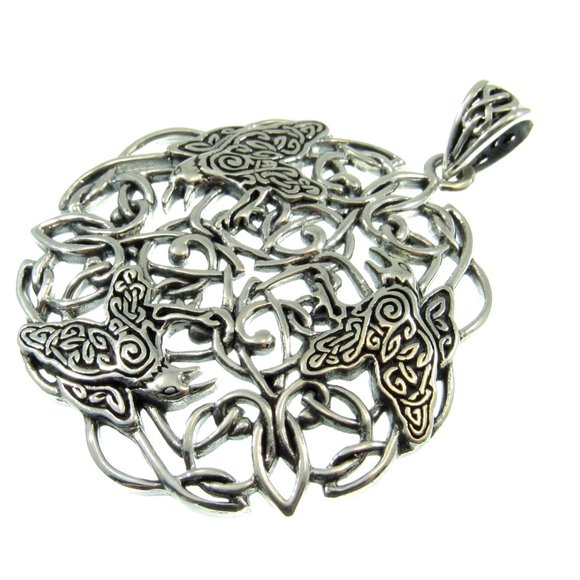 Solid 925 Sterling Silver Brigid Ashwood Celtic Raven Pendant by Peter Stone - Picture 4 of 5